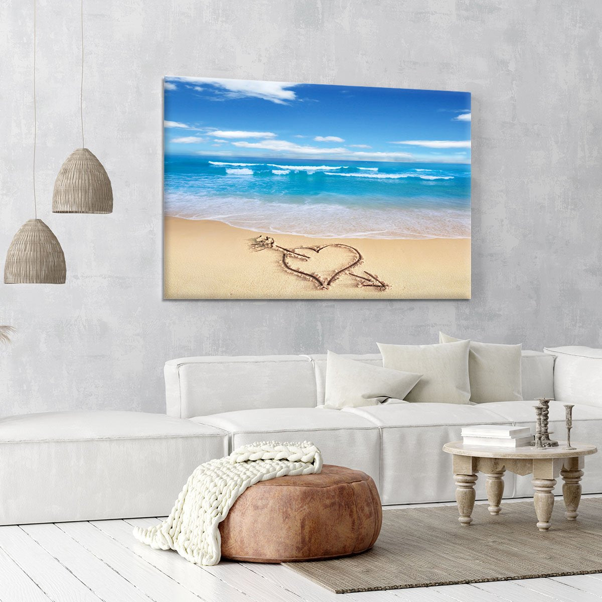 Heart with arrow in sand Canvas Print or Poster