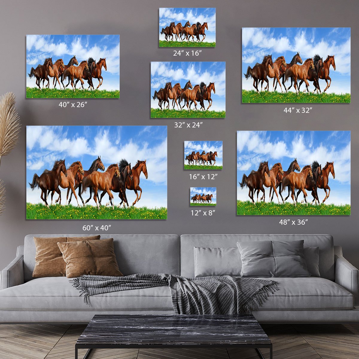 Herd gallops in green field Canvas Print or Poster