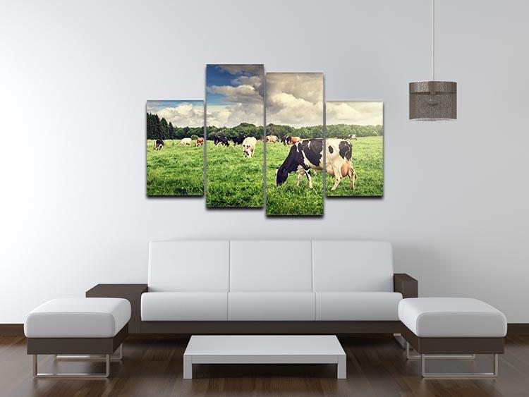 Herd of cows grazing at summer green field 4 Split Panel Canvas - Canvas Art Rocks - 3