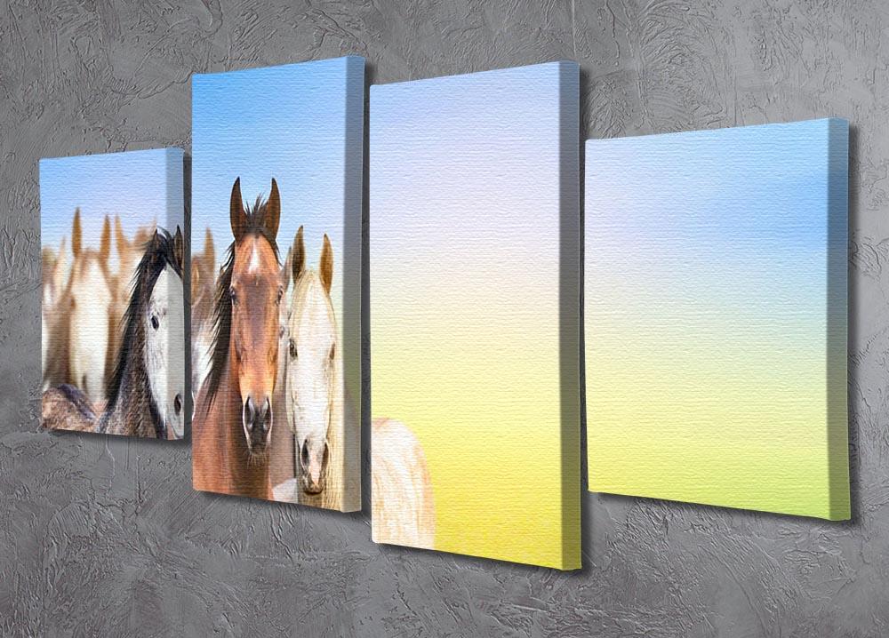 Herd of horses on background of summer 4 Split Panel Canvas - Canvas Art Rocks - 2