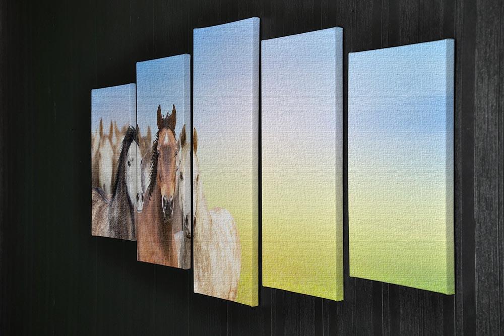 Herd of horses on background of summer 5 Split Panel Canvas - Canvas Art Rocks - 2