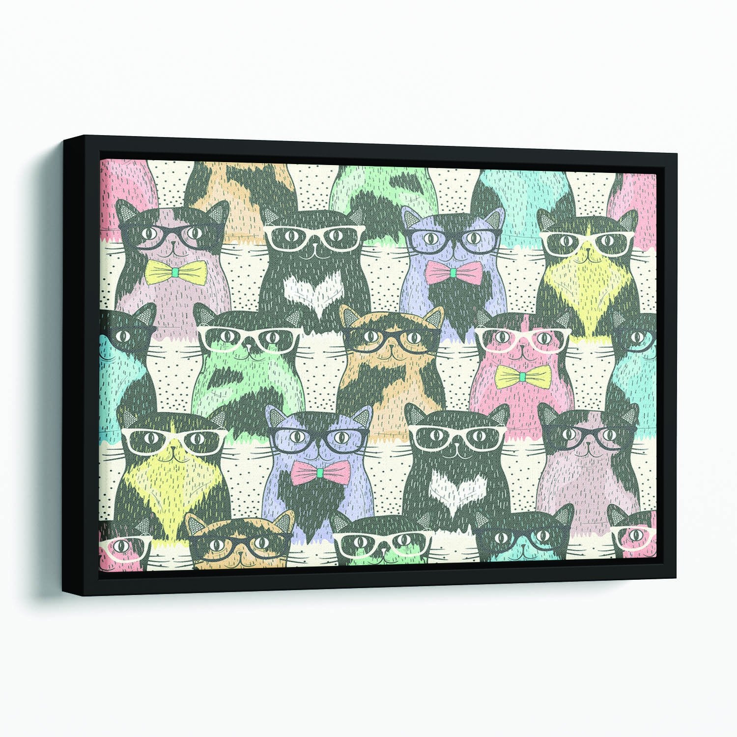 Hipster cute cats Floating Framed Canvas