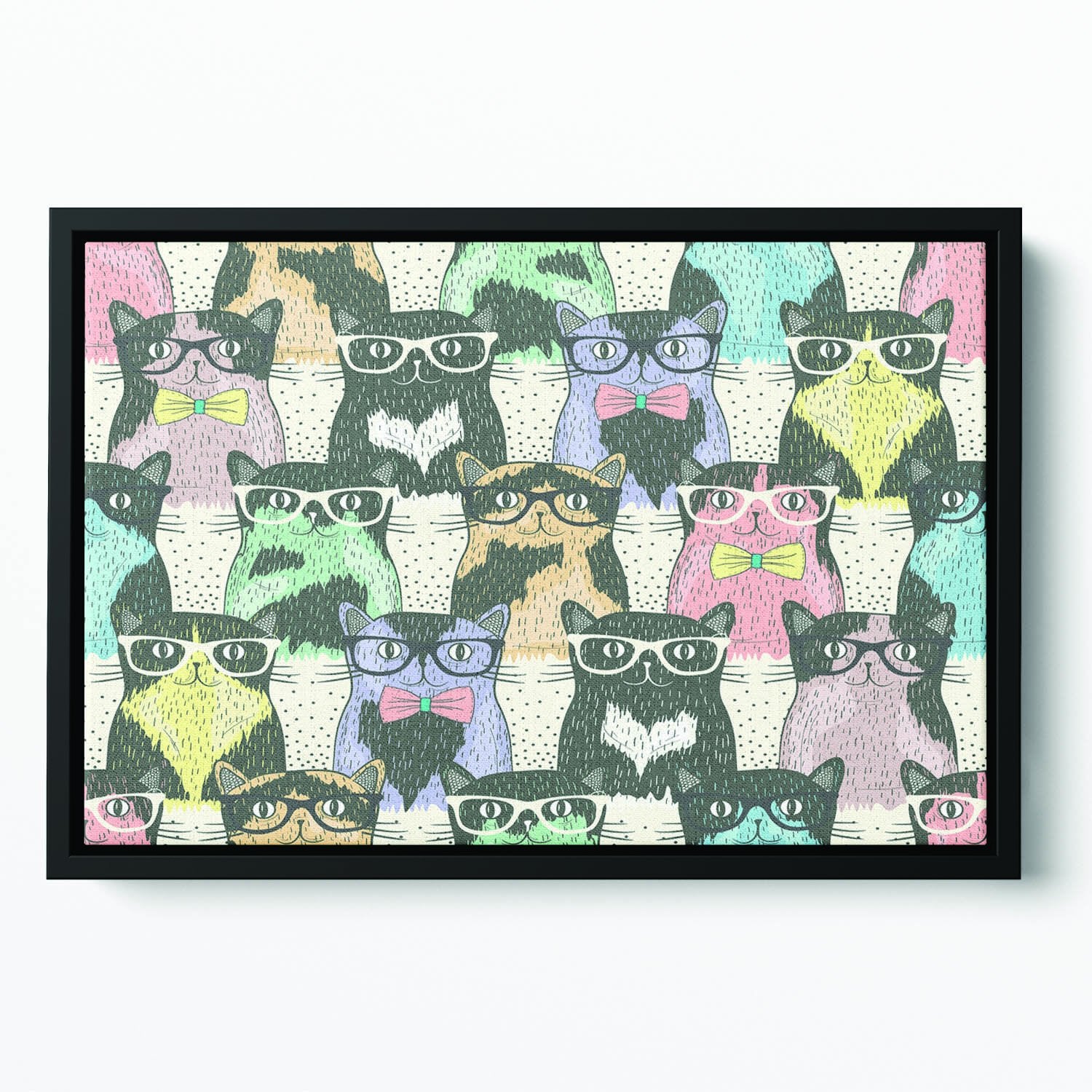 Hipster cute cats Floating Framed Canvas