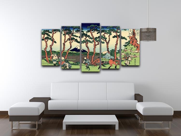 Hodogaya on the Tokaido by Hokusai 5 Split Panel Canvas - Canvas Art Rocks - 3