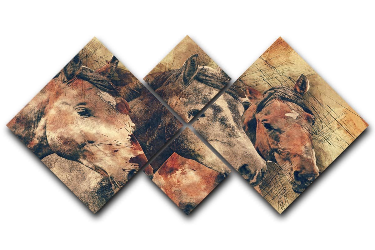 Horse Painting 4 Square Multi Panel Canvas  - Canvas Art Rocks - 1
