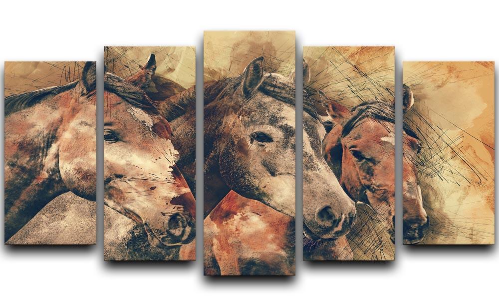 Horse Painting 5 Split Panel Canvas  - Canvas Art Rocks - 1