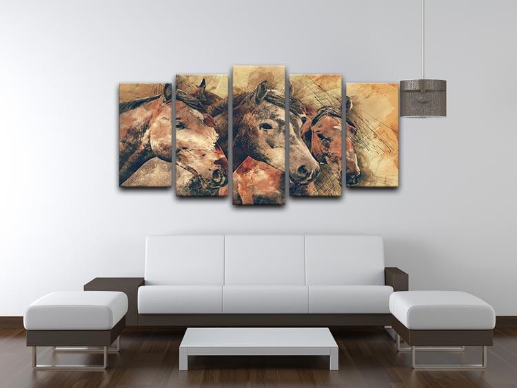 Horse Painting 5 Split Panel Canvas - Canvas Art Rocks - 3
