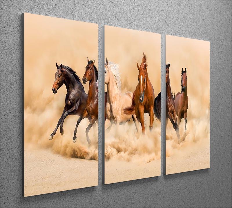 Horse herd run in desert sand storm 3 Split Panel Canvas Print - Canvas Art Rocks - 2