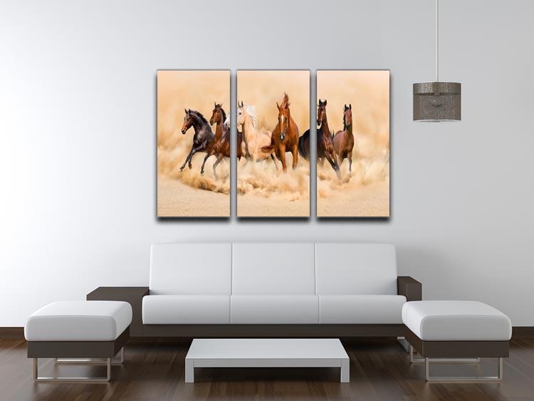 Horse herd run in desert sand storm 3 Split Panel Canvas Print - Canvas Art Rocks - 3