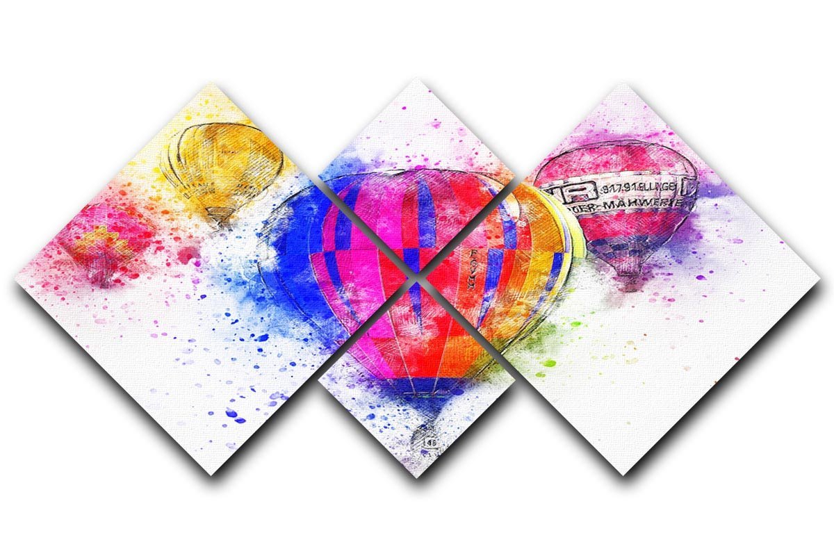 Hot Air Ballon Splash Version 2 4 Square Multi Panel Canvas  - Canvas Art Rocks - 1
