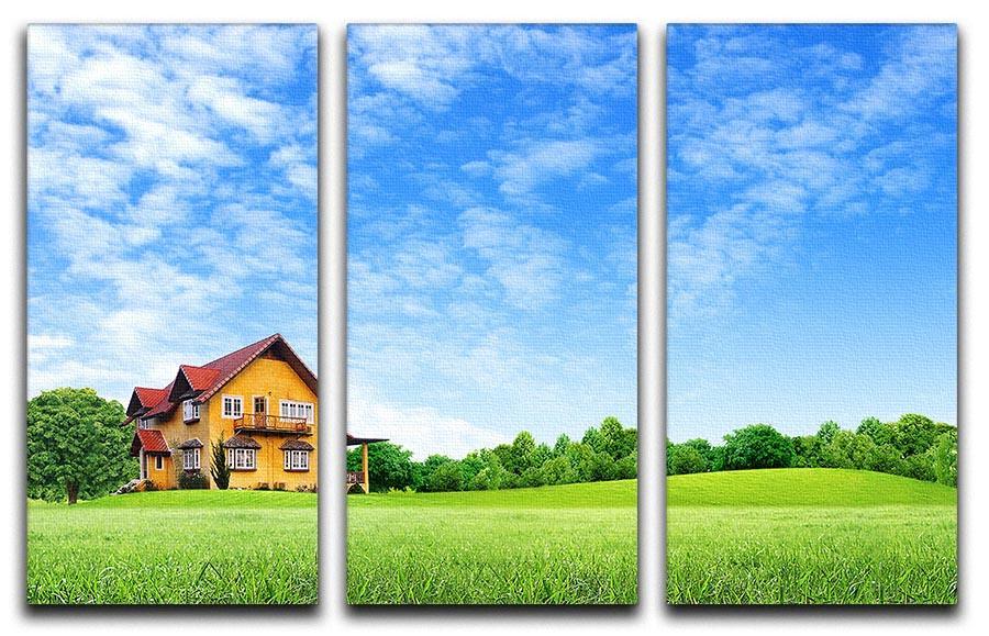 House on green field 3 Split Panel Canvas Print - Canvas Art Rocks - 1