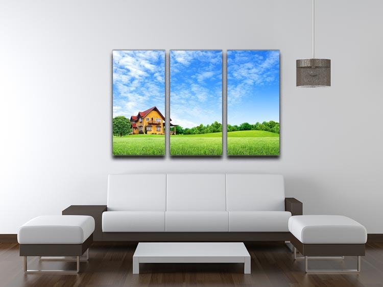 House on green field 3 Split Panel Canvas Print - Canvas Art Rocks - 3