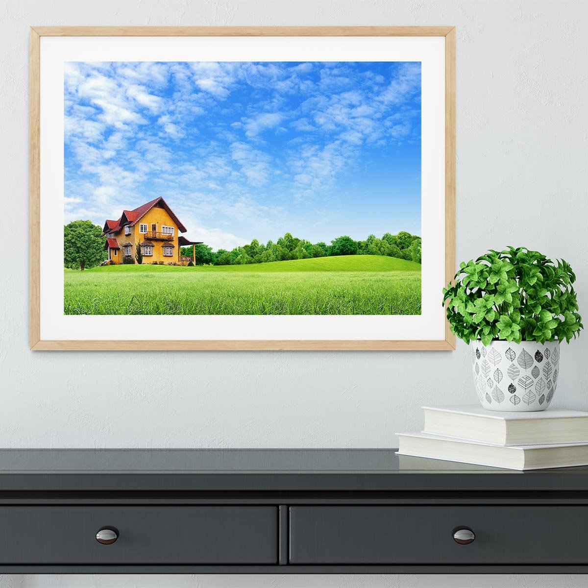 House on green field Framed Print - Canvas Art Rocks - 3