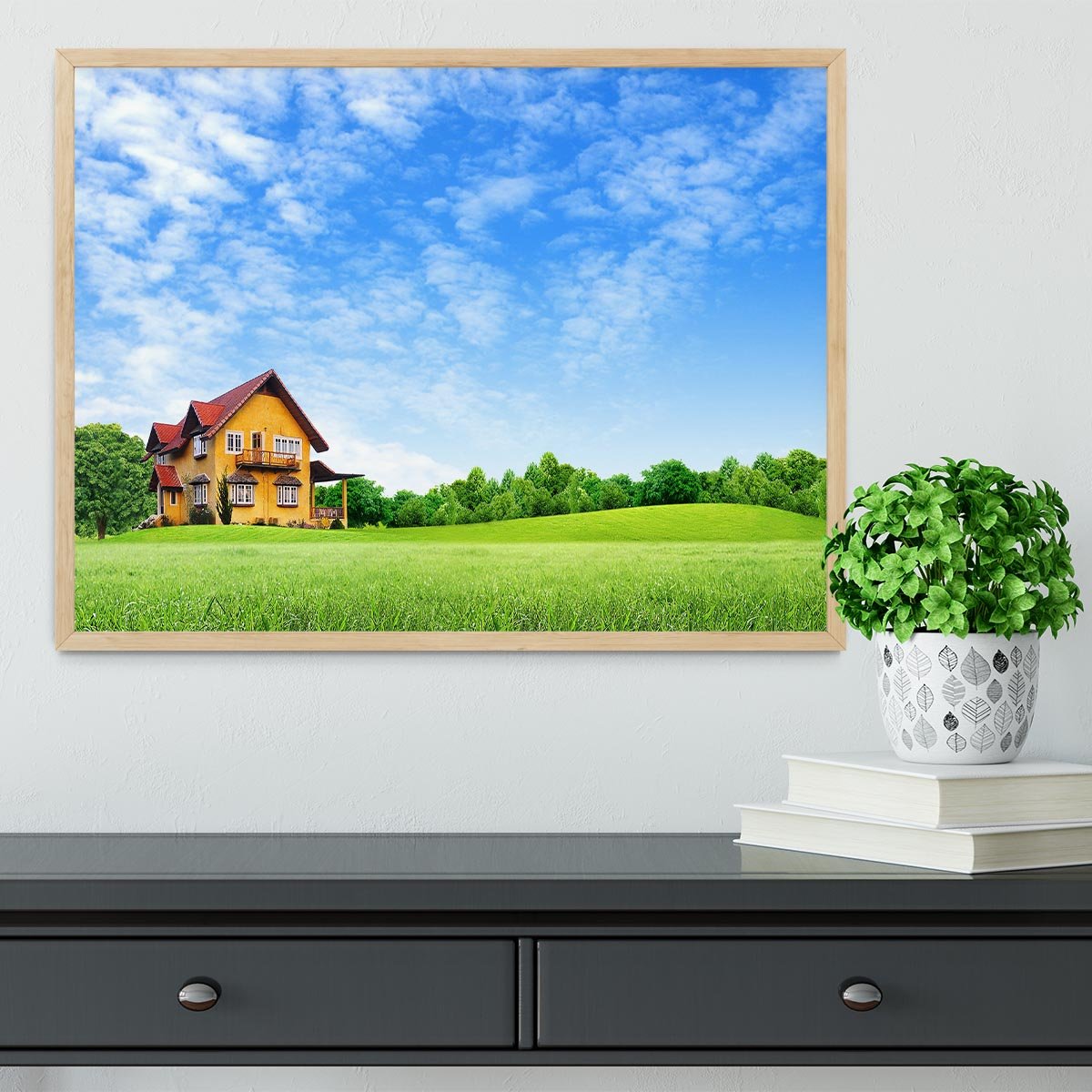 House on green field Framed Print - Canvas Art Rocks - 4