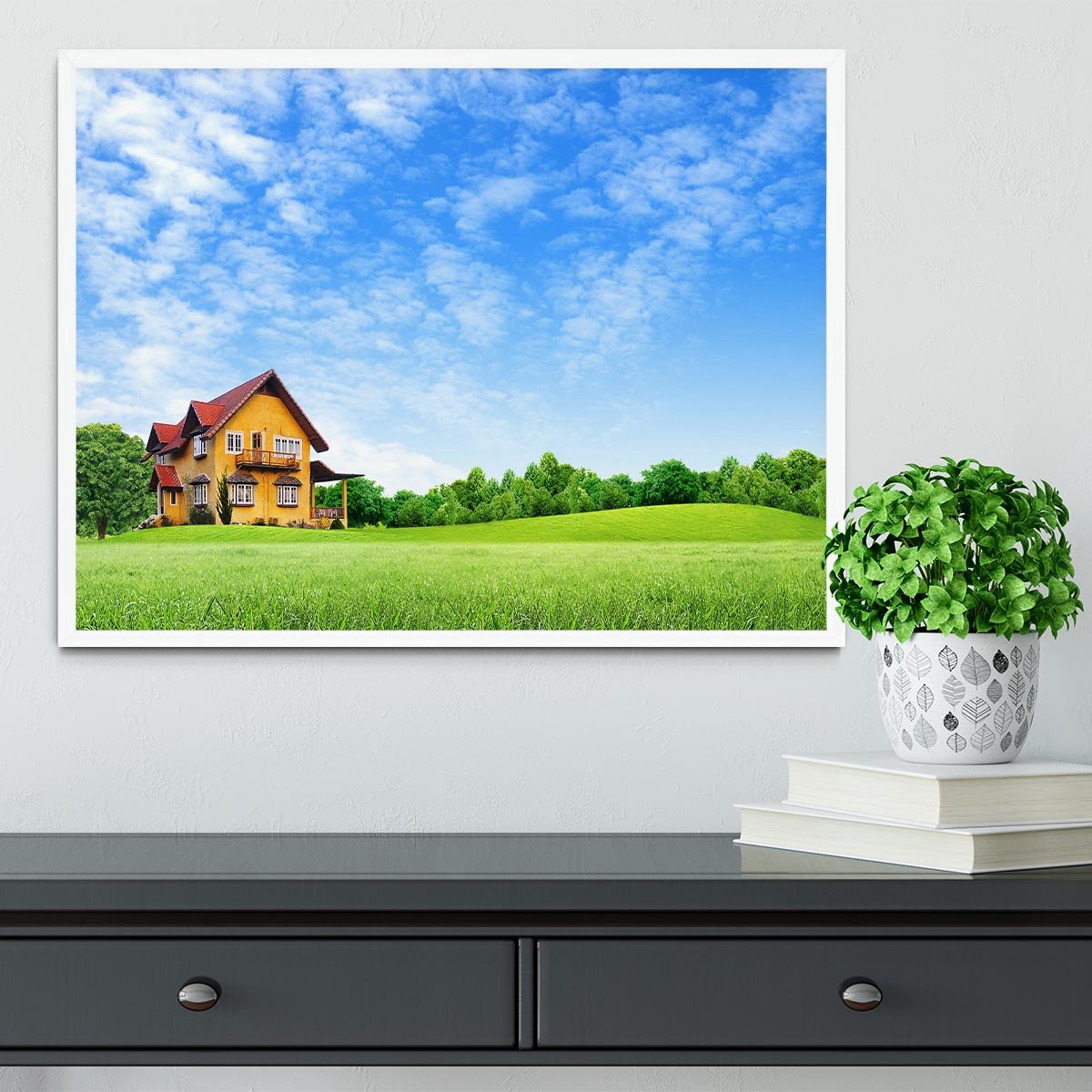 House on green field Framed Print - Canvas Art Rocks -6