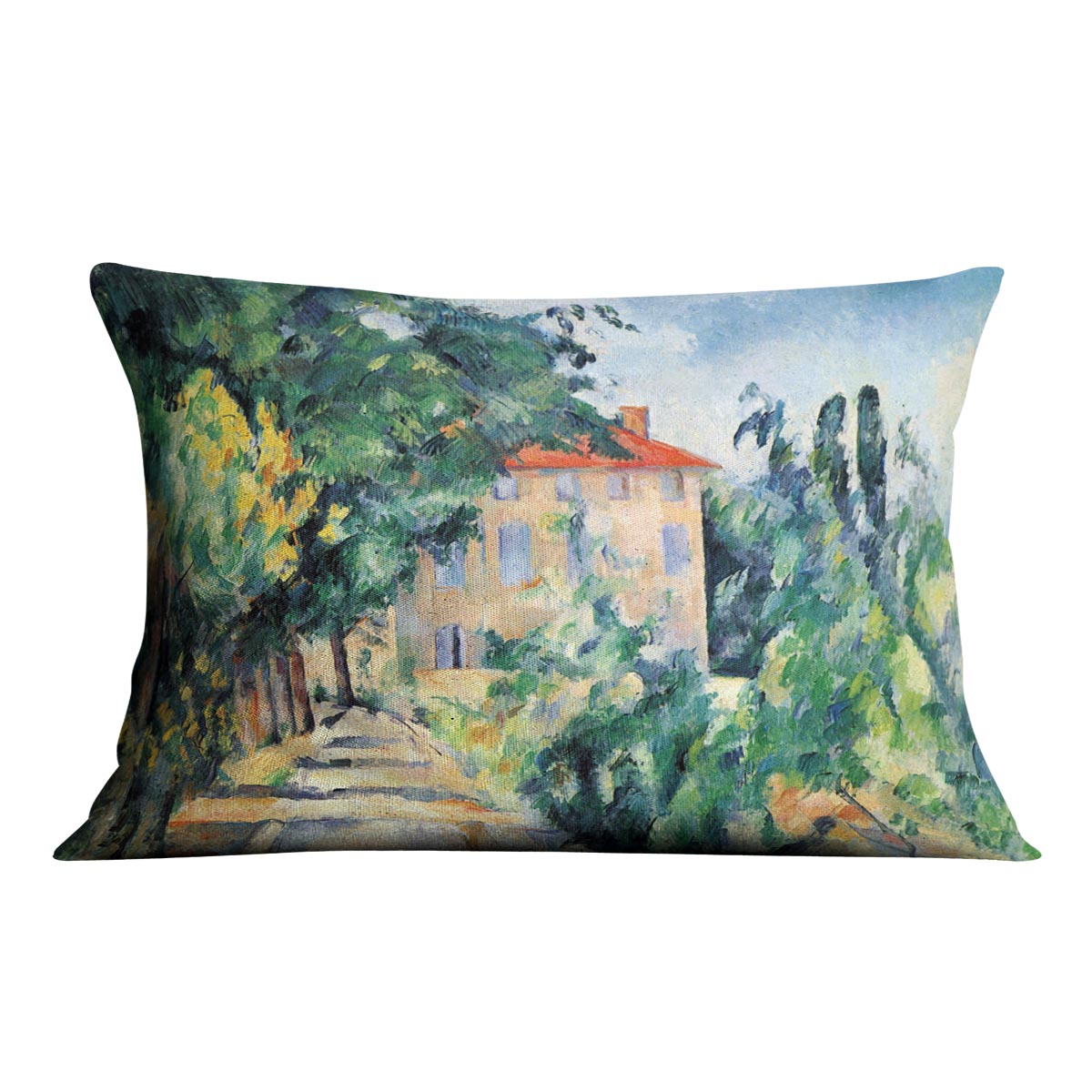 House with Red Roof by Cezanne Cushion - Canvas Art Rocks - 4