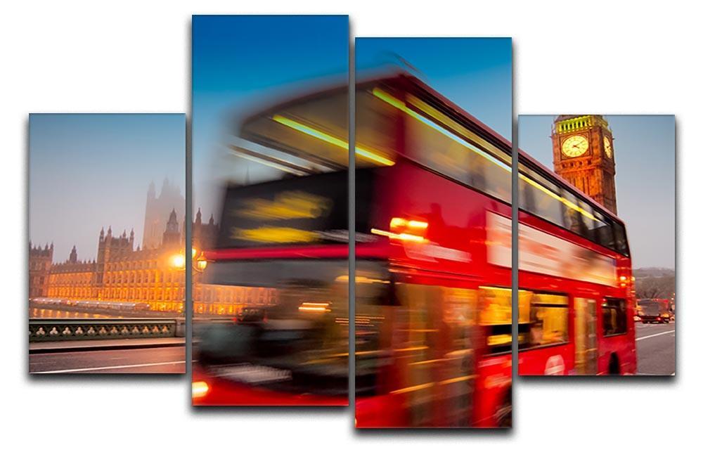 Houses Of Parliament red double-decker bus 4 Split Panel Canvas  - Canvas Art Rocks - 1