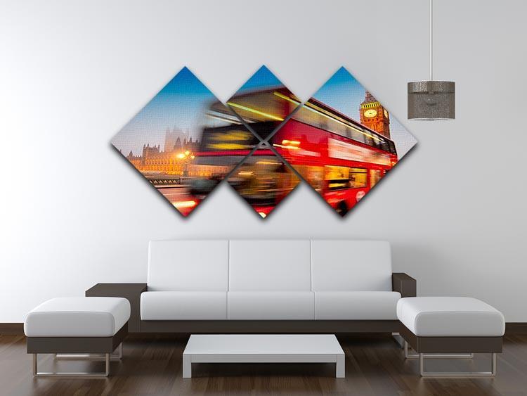 Houses Of Parliament red double-decker bus 4 Square Multi Panel Canvas  - Canvas Art Rocks - 3