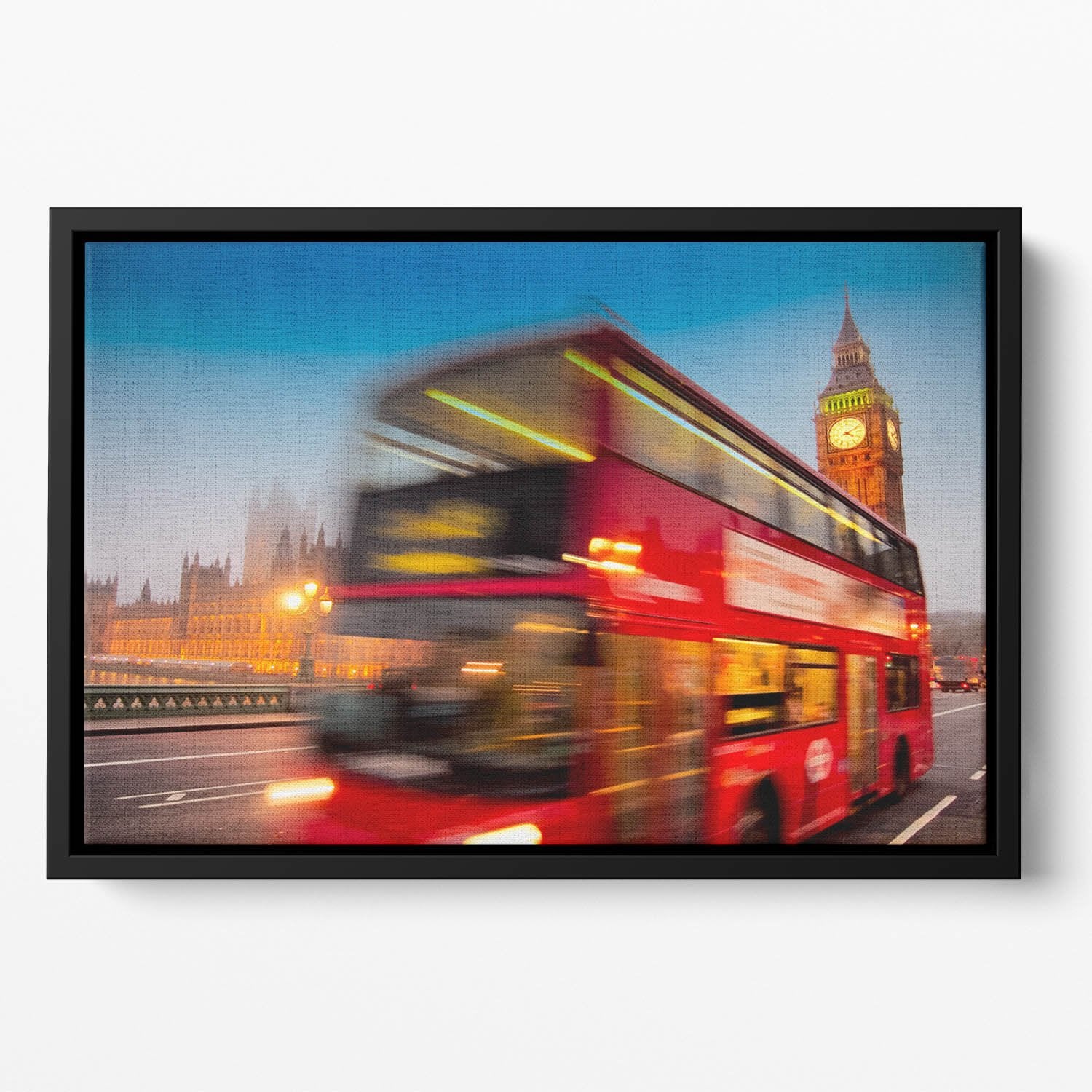 Houses Of Parliament red double-decker bus Floating Framed Canvas