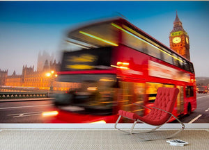 Houses Of Parliament red double-decker bus Wall Mural Wallpaper - Canvas Art Rocks - 2