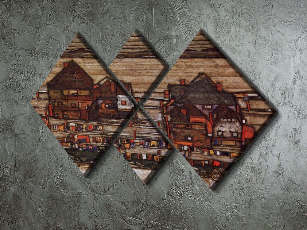 Houses with laundry lines and suburban by Egon Schiele 4 Square Multi Panel Canvas - Canvas Art Rocks - 2