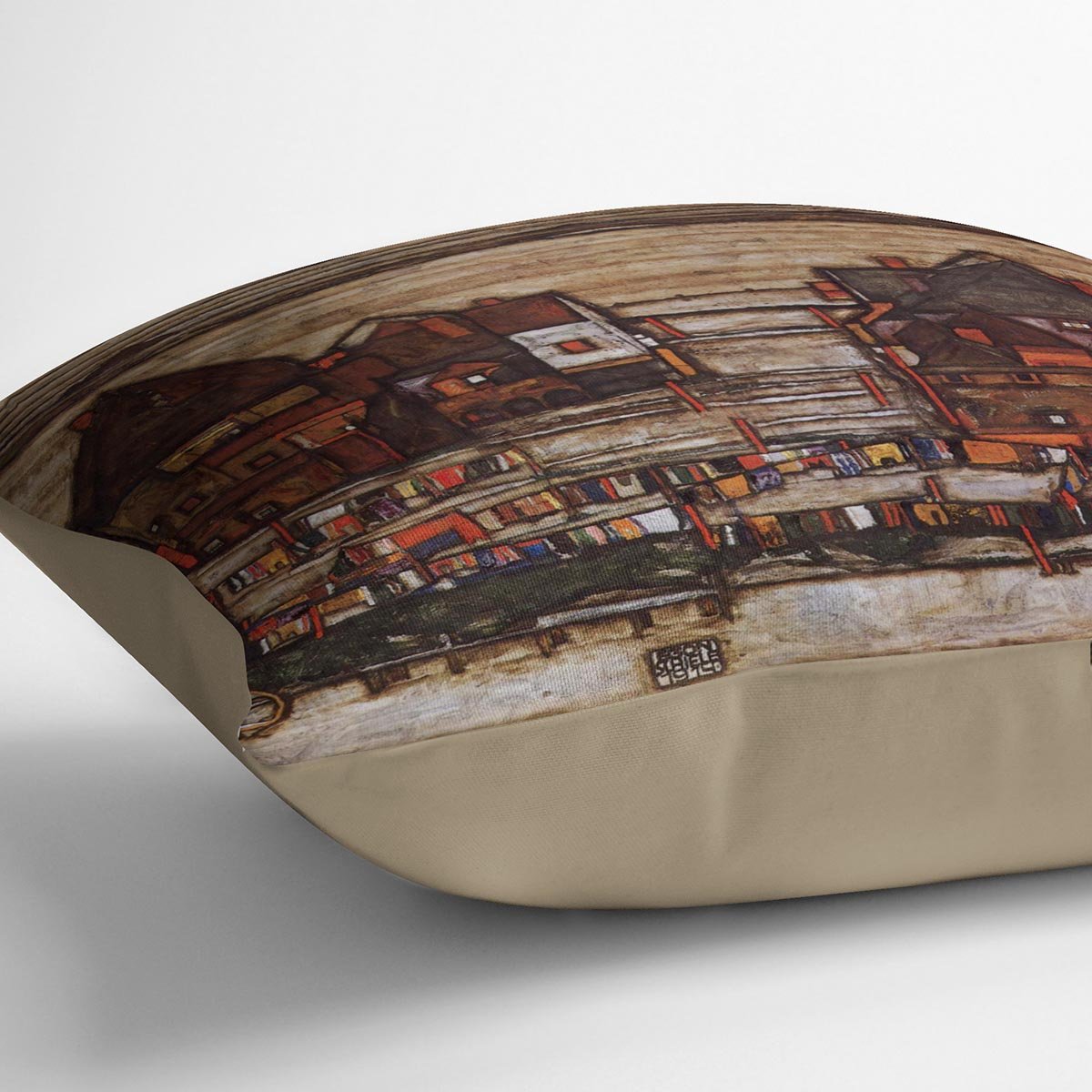 Houses with laundry lines and suburban by Egon Schiele Cushion