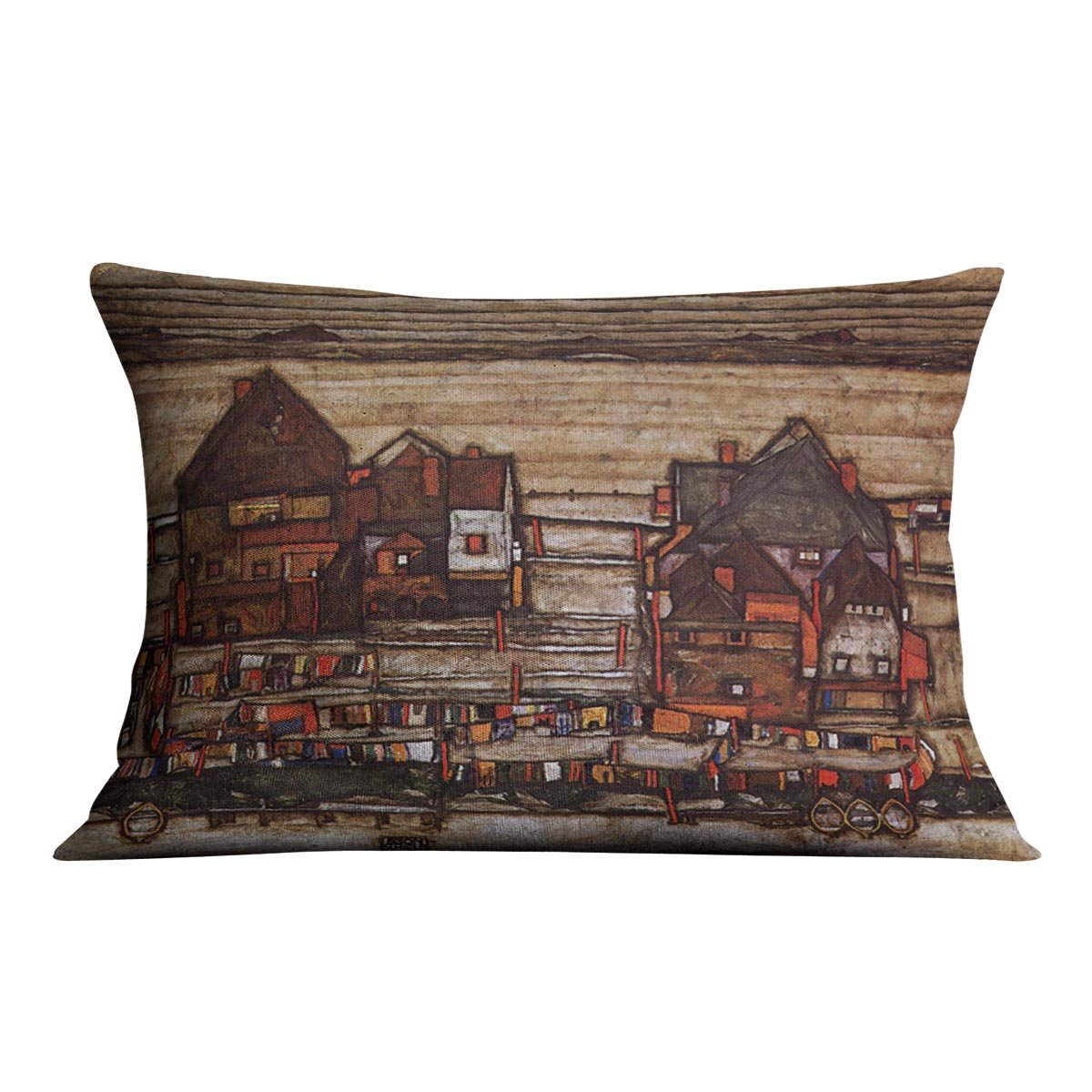 Houses with laundry lines and suburban by Egon Schiele Cushion