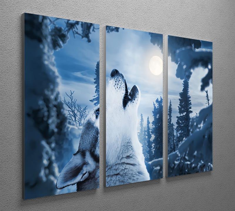 Howling to the moon 3 Split Panel Canvas Print - Canvas Art Rocks - 2