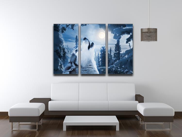 Howling to the moon 3 Split Panel Canvas Print - Canvas Art Rocks - 3