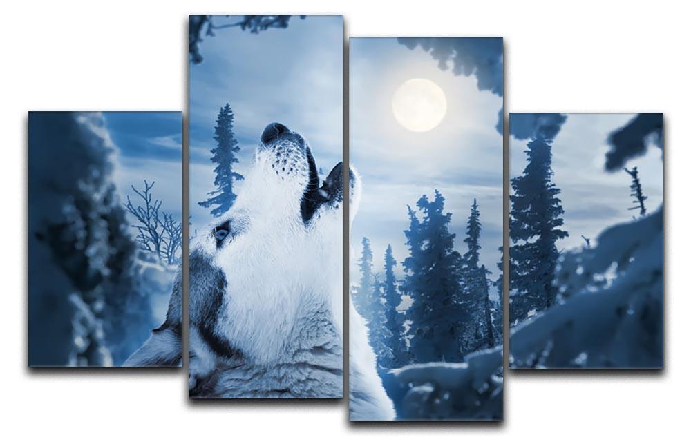 Howling to the moon 4 Split Panel Canvas - Canvas Art Rocks - 1