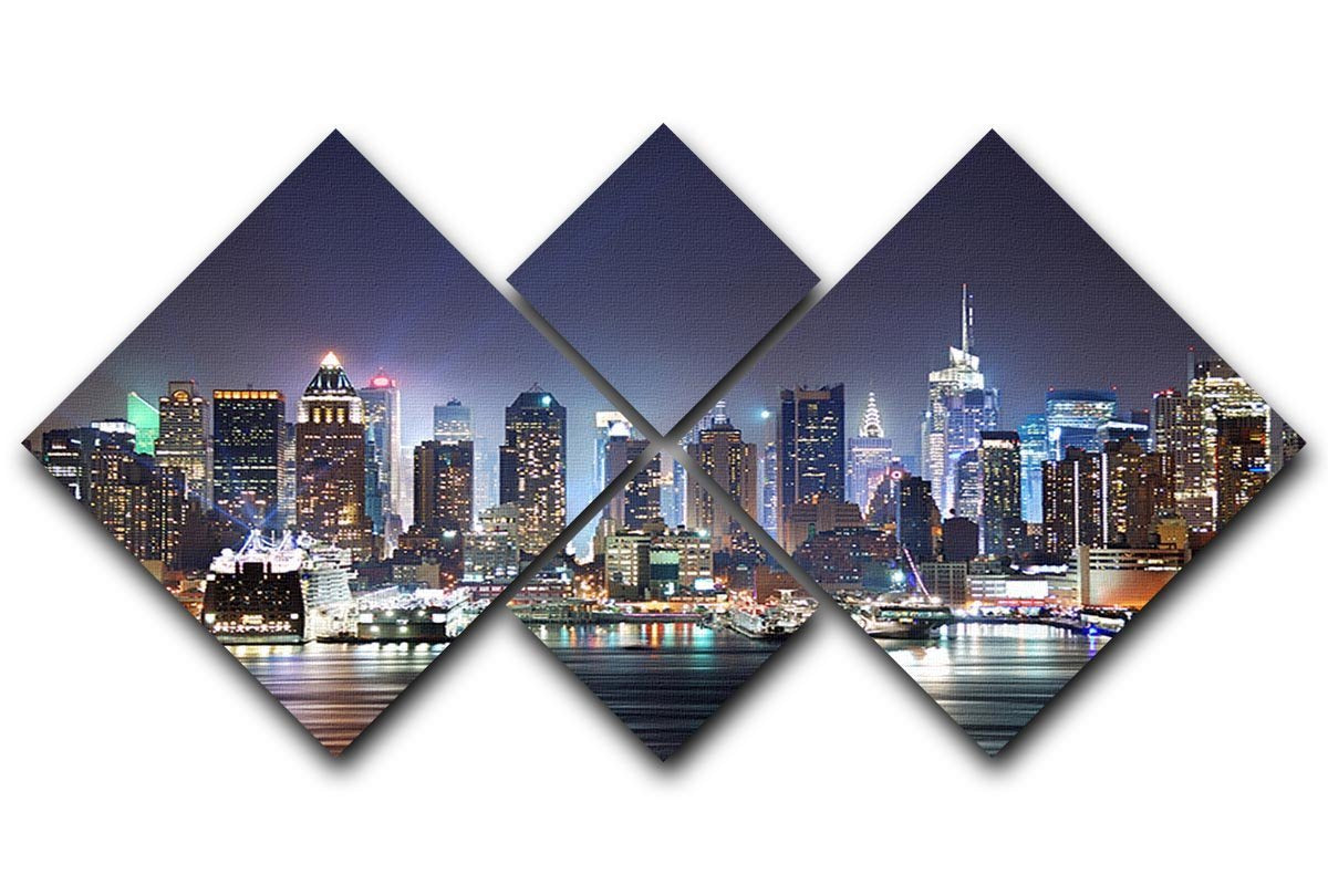 Hudson River with refelctions 4 Square Multi Panel Canvas  - Canvas Art Rocks - 1