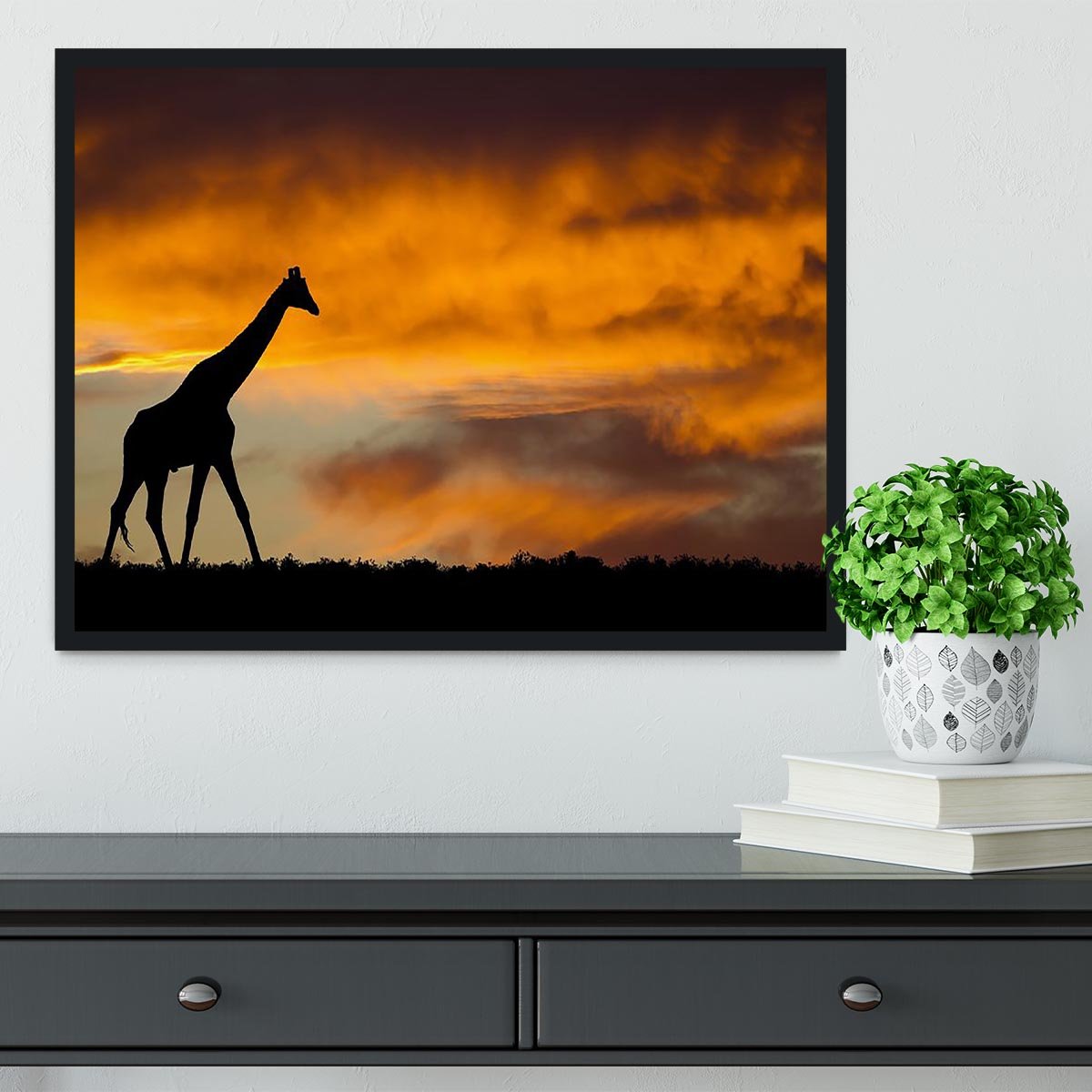 Idyllic african wildlife silhouette Framed Print - Canvas Art Rocks - 2