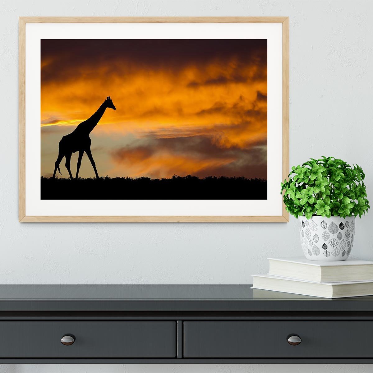 Idyllic african wildlife silhouette Framed Print - Canvas Art Rocks - 3