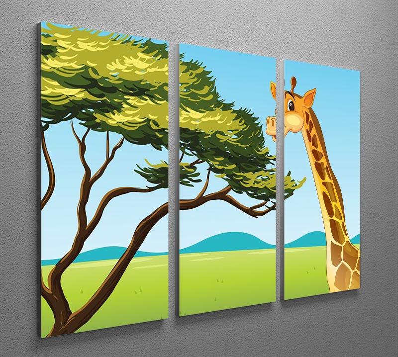 Illustration of a giraffe eating 3 Split Panel Canvas Print - Canvas Art Rocks - 2