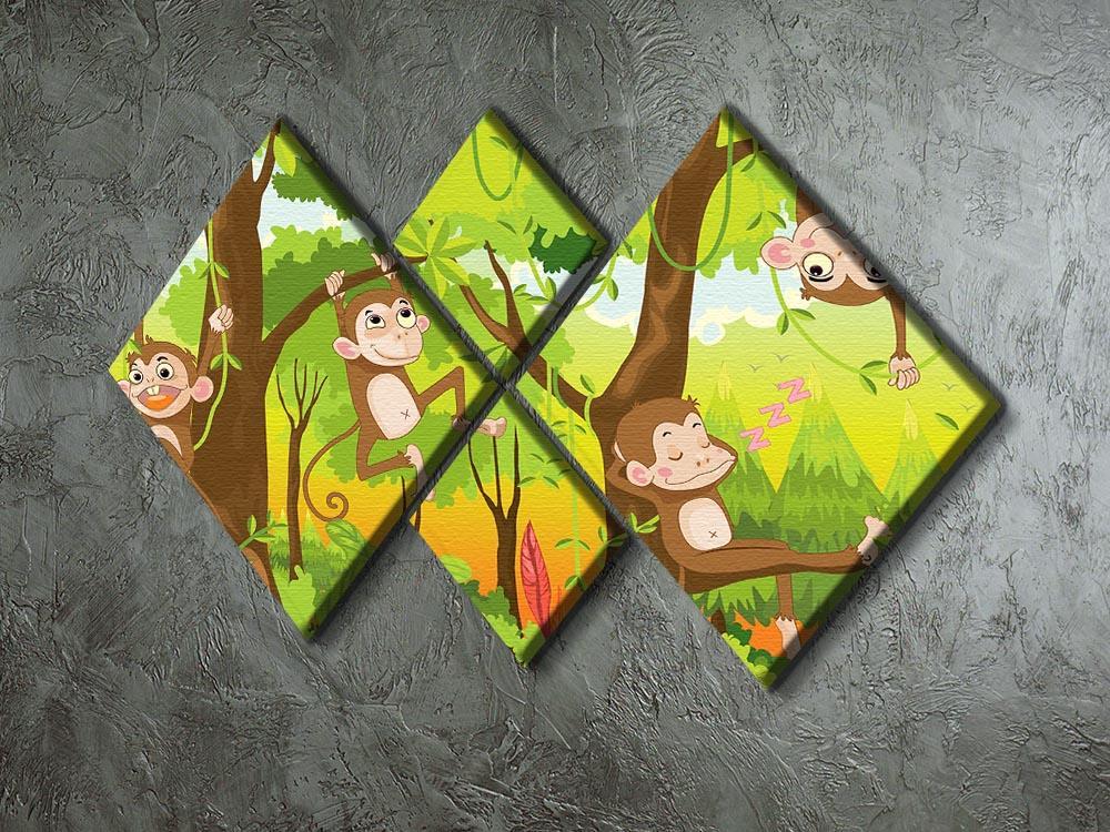 Illustration of a monkey in a jungle 4 Square Multi Panel Canvas - Canvas Art Rocks - 2
