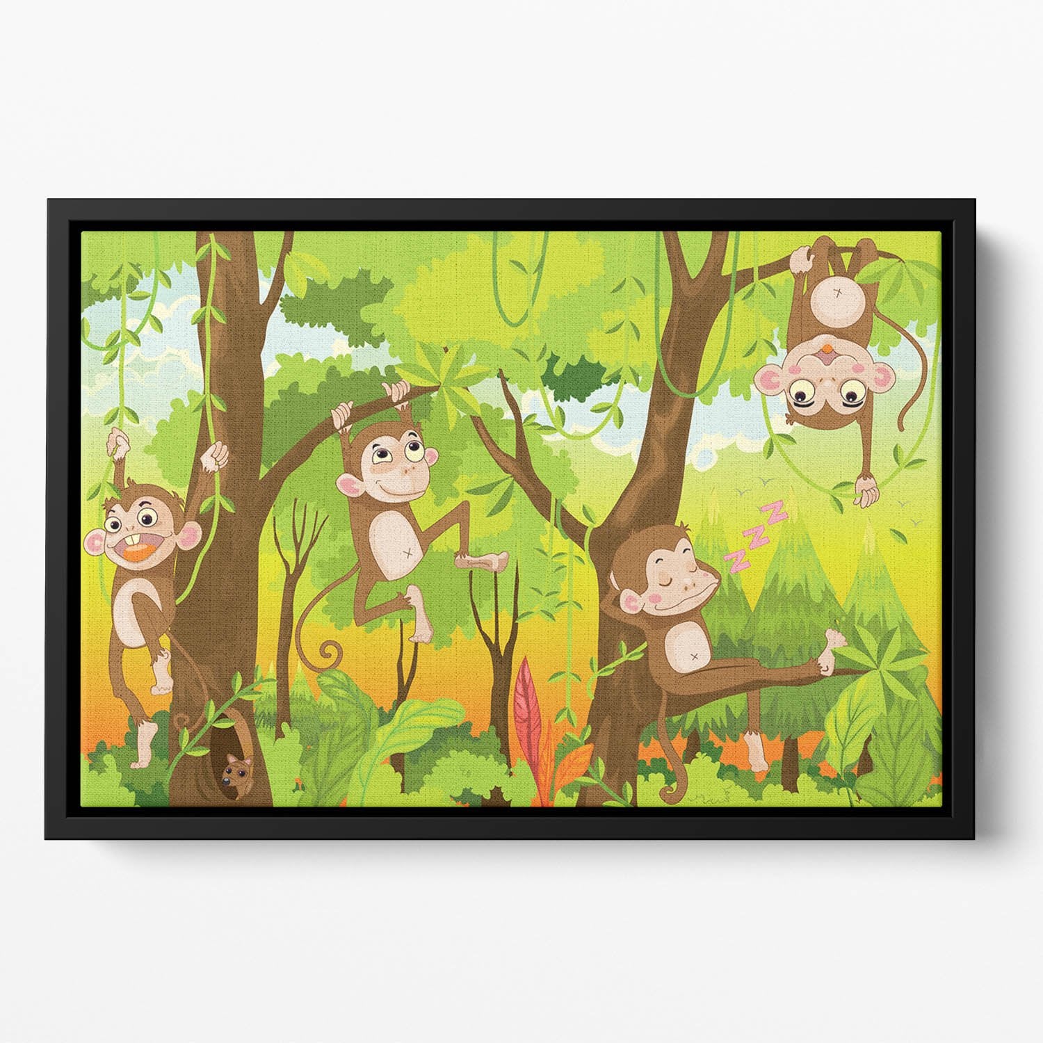 Illustration of a monkey in a jungle Floating Framed Canvas