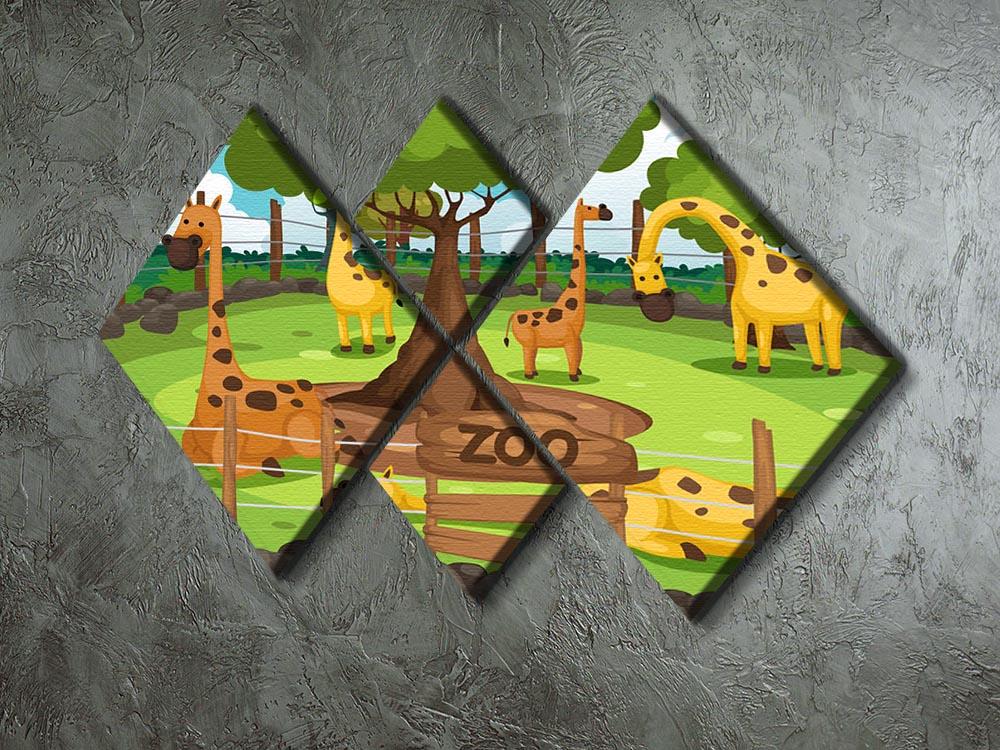Illustration of a zoo and giraffe 4 Square Multi Panel Canvas - Canvas Art Rocks - 2