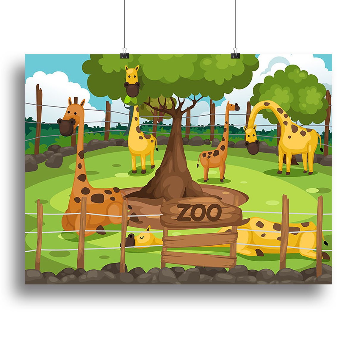 Illustration of a zoo and giraffe Canvas Print or Poster
