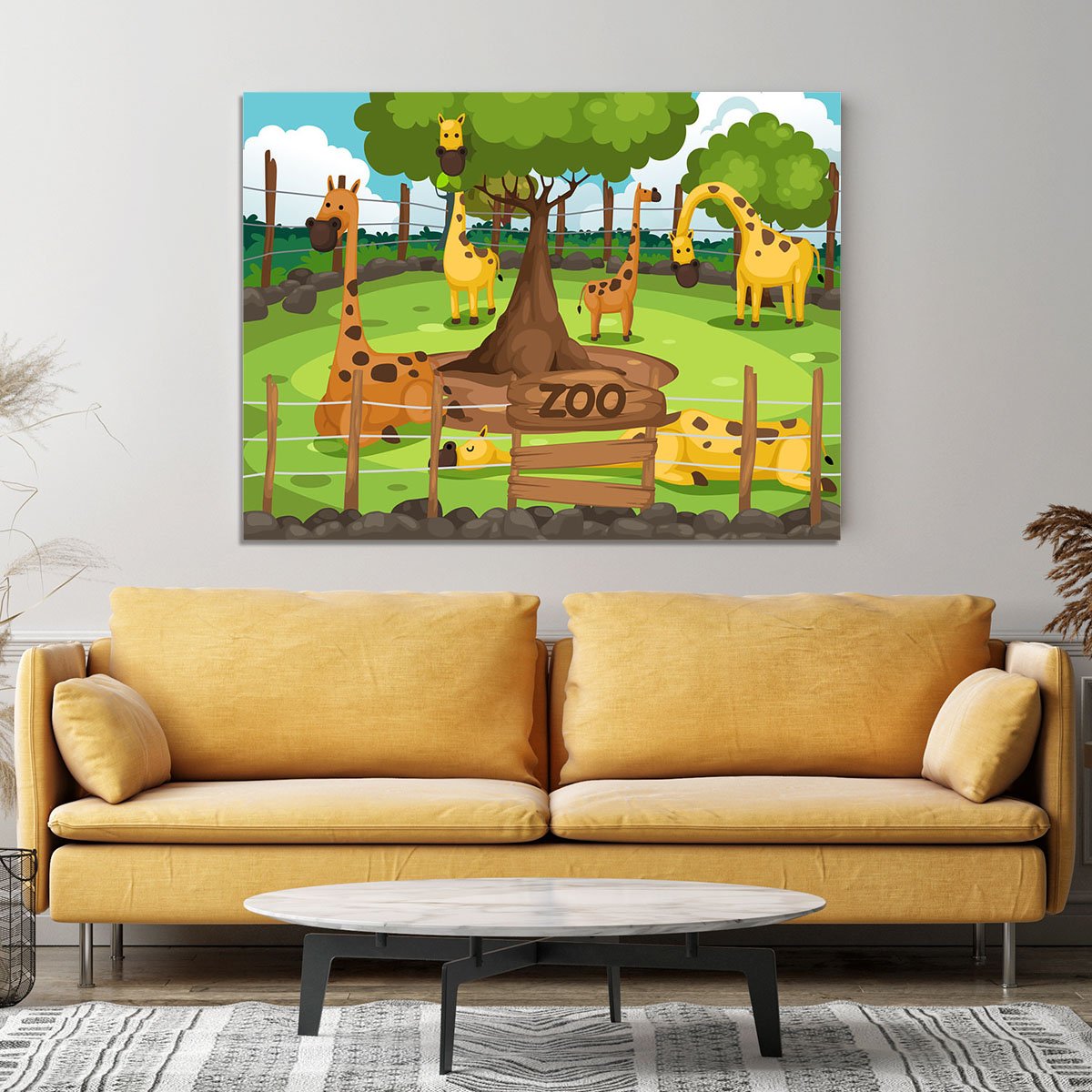 Illustration of a zoo and giraffe Canvas Print or Poster