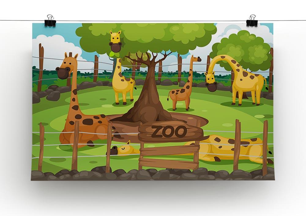 Illustration of a zoo and giraffe Canvas Print or Poster - Canvas Art Rocks - 2