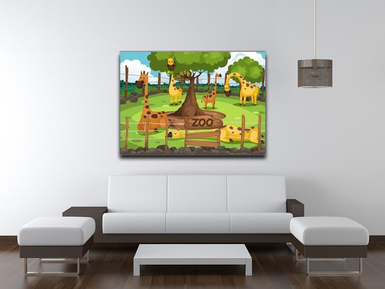 Illustration of a zoo and giraffe Canvas Print or Poster - Canvas Art Rocks - 4