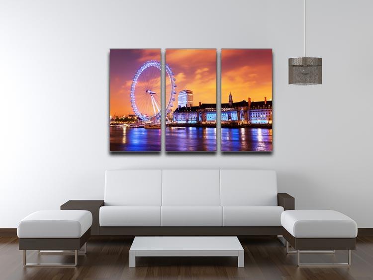 Ilumination of the London Eye 3 Split Panel Canvas Print - Canvas Art Rocks - 3