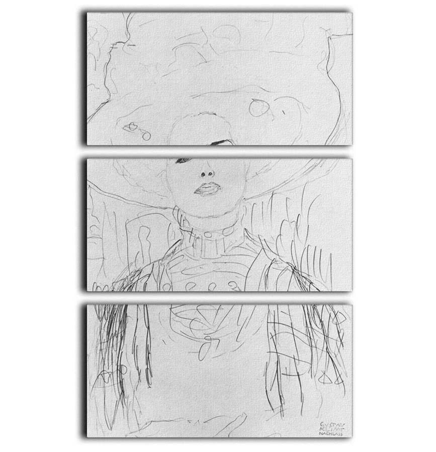 Image of a girl with a big hat by Klimt 3 Split Panel Canvas Print - Canvas Art Rocks - 1