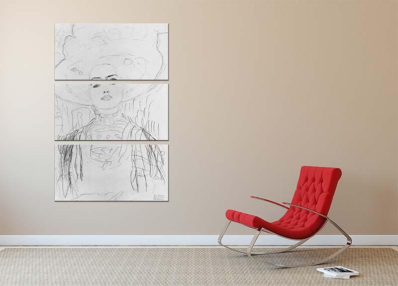 Image of a girl with a big hat by Klimt 3 Split Panel Canvas Print - Canvas Art Rocks - 2