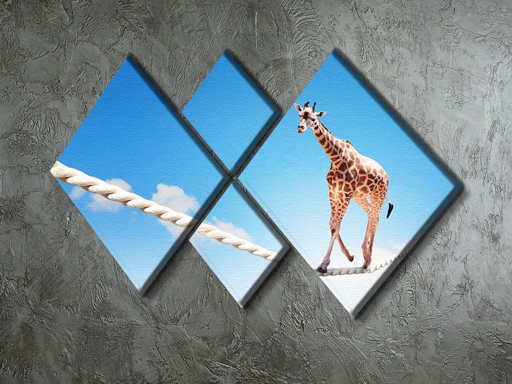 Image of giraffe walking on rope high in sky 4 Square Multi Panel Canvas - Canvas Art Rocks - 2