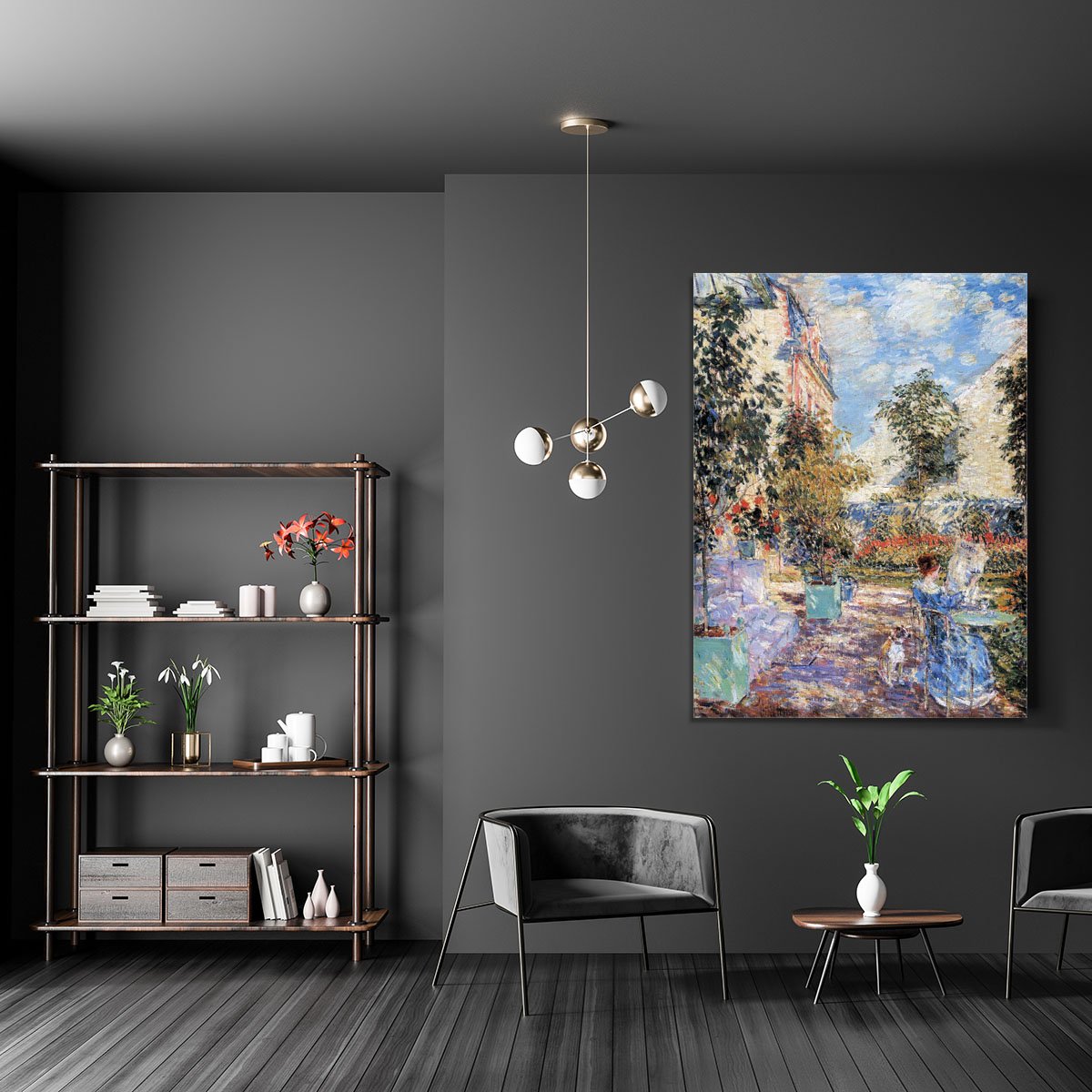 In a French garden by Hassam Canvas Print or Poster