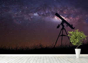 Infinite space background with silhouette of telescope Wall Mural Wallpaper - Canvas Art Rocks - 4
