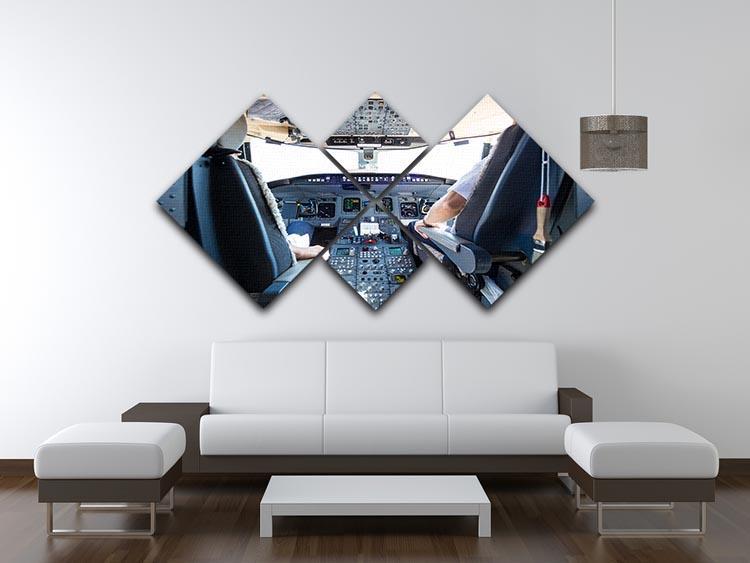 Interior of airplane cockpit 4 Square Multi Panel Canvas  - Canvas Art Rocks - 3