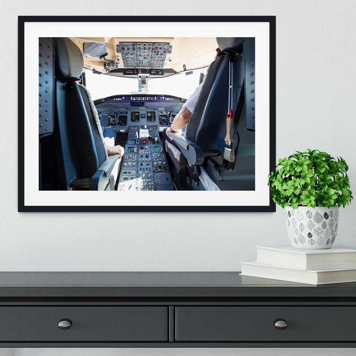 Interior of airplane cockpit Framed Print - Canvas Art Rocks - 1