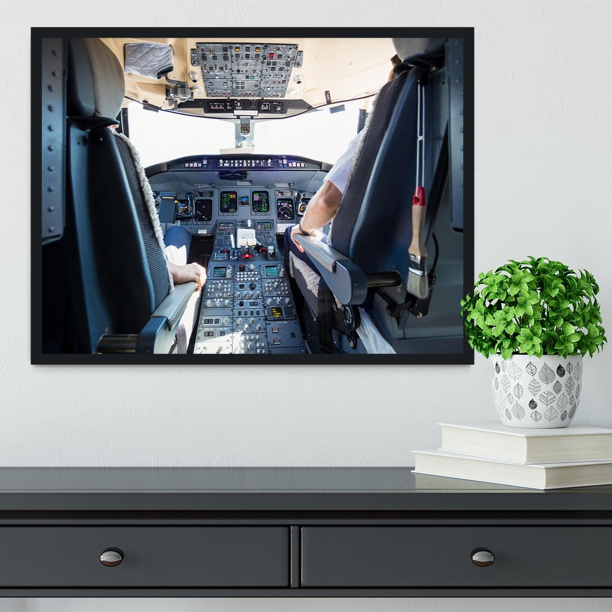 Interior of airplane cockpit Framed Print - Canvas Art Rocks - 2